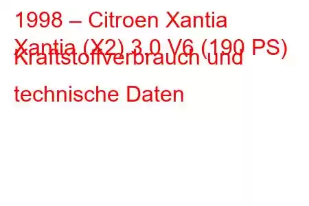 1998 – Citroen Xantia
Xantia (X2) 3.0 V6 (190 PS) Kraftstoffverbrauch und technische Daten