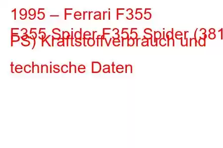 1995 – Ferrari F355
F355 Spider F355 Spider (381 PS) Kraftstoffverbrauch und technische Daten