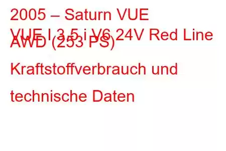 2005 – Saturn VUE
VUE I 3.5 i V6 24V Red Line AWD (253 PS) Kraftstoffverbrauch und technische Daten