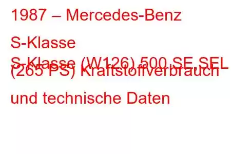 1987 – Mercedes-Benz S-Klasse
S-Klasse (W126) 500 SE,SEL (265 PS) Kraftstoffverbrauch und technische Daten