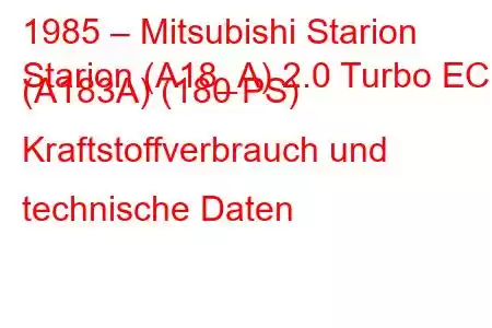 1985 – Mitsubishi Starion
Starion (A18_A) 2.0 Turbo ECi (A183A) (180 PS) Kraftstoffverbrauch und technische Daten