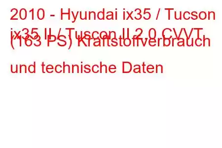 2010 - Hyundai ix35 / Tucson
ix35 II / Tuscon II 2.0 CVVT (163 PS) Kraftstoffverbrauch und technische Daten