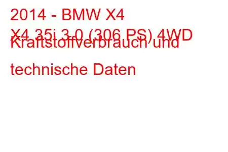 2014 - BMW X4
X4 35i 3.0 (306 PS) 4WD Kraftstoffverbrauch und technische Daten