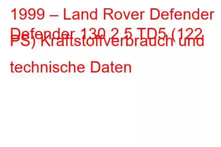 1999 – Land Rover Defender
Defender 130 2.5 TD5 (122 PS) Kraftstoffverbrauch und technische Daten