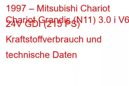 1997 – Mitsubishi Chariot
Chariot Grandis (N11) 3.0 i V6 24V GDI (215 PS) Kraftstoffverbrauch und technische Daten