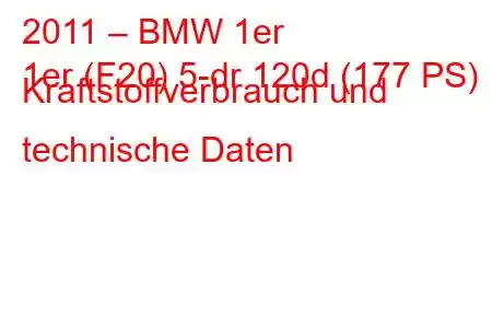 2011 – BMW 1er
1er (F20) 5-dr 120d (177 PS) Kraftstoffverbrauch und technische Daten