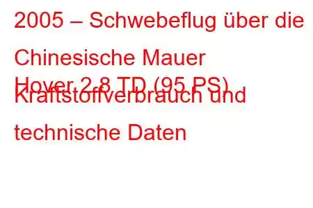 2005 – Schwebeflug über die Chinesische Mauer
Hover 2.8 TD (95 PS) Kraftstoffverbrauch und technische Daten