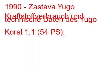 1990 - Zastava Yugo
Kraftstoffverbrauch und technische Daten des Yugo Koral 1.1 (54 PS).