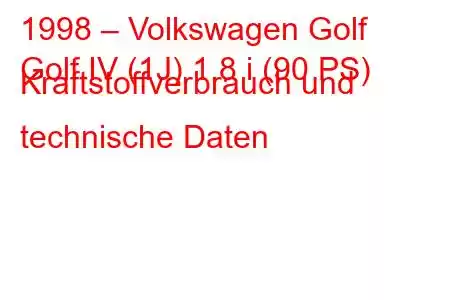 1998 – Volkswagen Golf
Golf IV (1J) 1.8 i (90 PS) Kraftstoffverbrauch und technische Daten