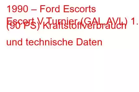 1990 – Ford Escorts
Escort V Turnier (GAL,AVL) 1.6 (90 PS) Kraftstoffverbrauch und technische Daten