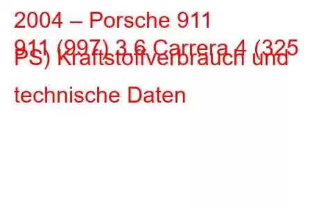 2004 – Porsche 911
911 (997) 3.6 Carrera 4 (325 PS) Kraftstoffverbrauch und technische Daten