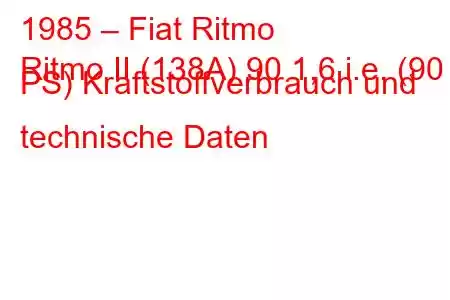 1985 – Fiat Ritmo
Ritmo II (138A) 90 1,6 i.e. (90 PS) Kraftstoffverbrauch und technische Daten