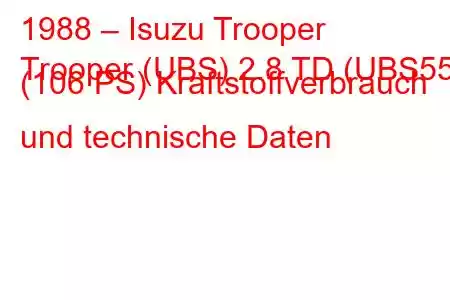 1988 – Isuzu Trooper
Trooper (UBS) 2.8 TD (UBS55) (106 PS) Kraftstoffverbrauch und technische Daten