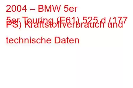 2004 – BMW 5er
5er Touring (E61) 525 d (177 PS) Kraftstoffverbrauch und technische Daten