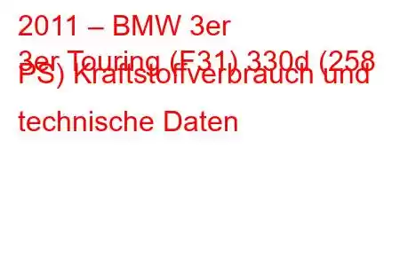 2011 – BMW 3er
3er Touring (F31) 330d (258 PS) Kraftstoffverbrauch und technische Daten