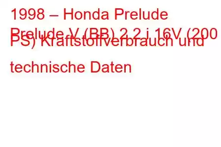 1998 – Honda Prelude
Prelude V (BB) 2.2 i 16V (200 PS) Kraftstoffverbrauch und technische Daten