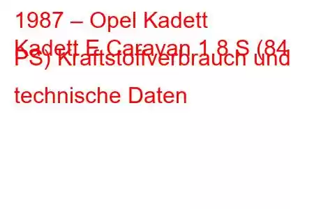 1987 – Opel Kadett
Kadett E Caravan 1.8 S (84 PS) Kraftstoffverbrauch und technische Daten