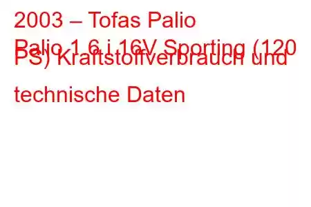 2003 – Tofas Palio
Palio 1.6 i 16V Sporting (120 PS) Kraftstoffverbrauch und technische Daten