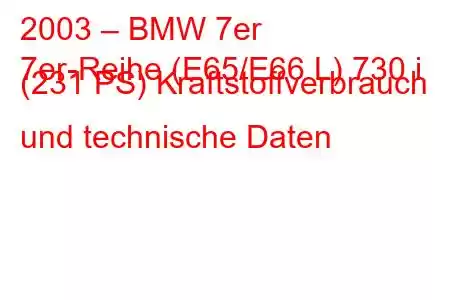 2003 – BMW 7er
7er-Reihe (E65/E66 L) 730 i (231 PS) Kraftstoffverbrauch und technische Daten