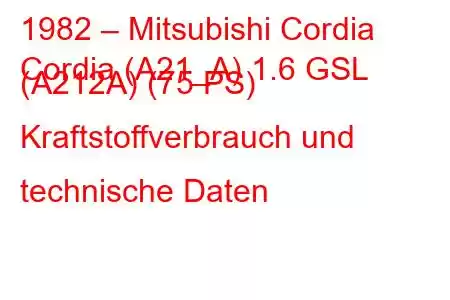 1982 – Mitsubishi Cordia
Cordia (A21_A) 1.6 GSL (A212A) (75 PS) Kraftstoffverbrauch und technische Daten