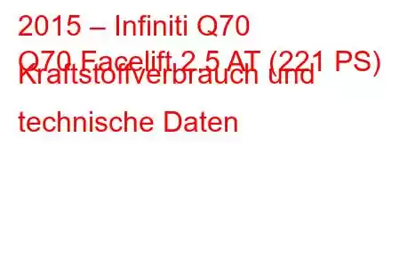 2015 – Infiniti Q70
Q70 Facelift 2.5 AT (221 PS) Kraftstoffverbrauch und technische Daten