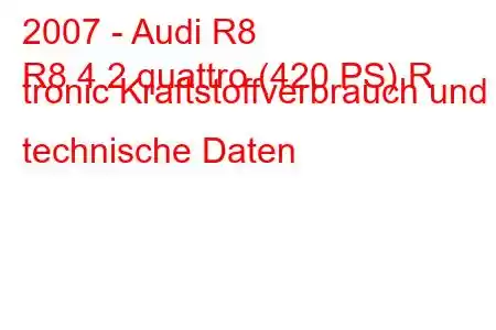 2007 - Audi R8
R8 4.2 quattro (420 PS) R tronic Kraftstoffverbrauch und technische Daten