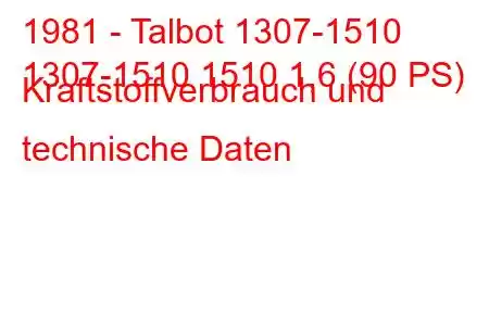 1981 - Talbot 1307-1510
1307-1510 1510 1,6 (90 PS) Kraftstoffverbrauch und technische Daten