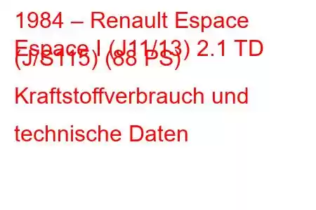 1984 – Renault Espace
Espace I (J11/13) 2.1 TD (J/S115) (88 PS) Kraftstoffverbrauch und technische Daten