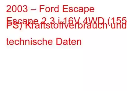 2003 – Ford Escape
Escape 2.3 i 16V 4WD (155 PS) Kraftstoffverbrauch und technische Daten