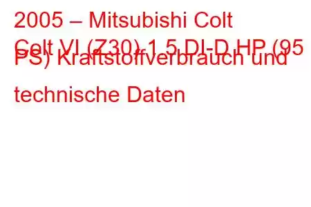 2005 – Mitsubishi Colt
Colt VI (Z30) 1.5 DI-D HP (95 PS) Kraftstoffverbrauch und technische Daten