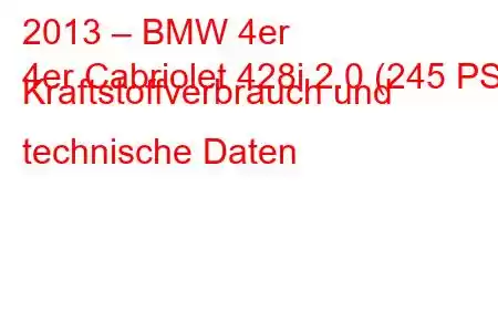 2013 – BMW 4er
4er Cabriolet 428i 2.0 (245 PS) Kraftstoffverbrauch und technische Daten