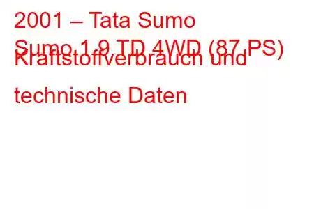 2001 – Tata Sumo
Sumo 1.9 TD 4WD (87 PS) Kraftstoffverbrauch und technische Daten