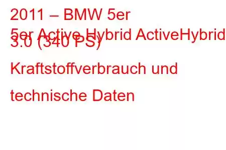 2011 – BMW 5er
5er Active Hybrid ActiveHybrid 3.0 (340 PS) Kraftstoffverbrauch und technische Daten