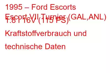 1995 – Ford Escorts
Escort VII Turnier (GAL,ANL) 1.8 i 16V (115 PS) Kraftstoffverbrauch und technische Daten