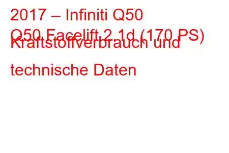 2017 – Infiniti Q50
Q50 Facelift 2.1d (170 PS) Kraftstoffverbrauch und technische Daten