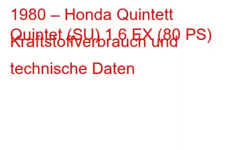 1980 – Honda Quintett
Quintet (SU) 1.6 EX (80 PS) Kraftstoffverbrauch und technische Daten