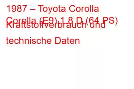 1987 – Toyota Corolla
Corolla (E9) 1.8 D (64 PS) Kraftstoffverbrauch und technische Daten