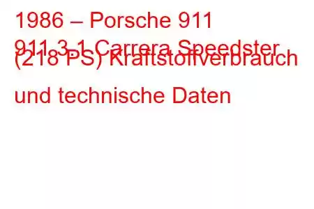 1986 – Porsche 911
911 3.1 Carrera Speedster (218 PS) Kraftstoffverbrauch und technische Daten