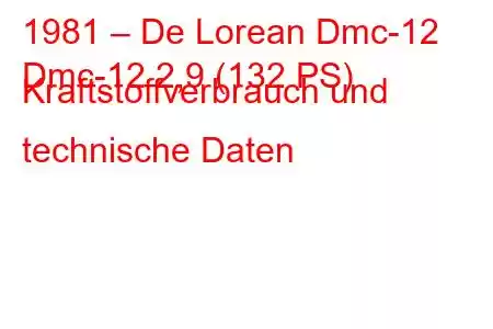 1981 – De Lorean Dmc-12
Dmc-12 2,9 (132 PS) Kraftstoffverbrauch und technische Daten