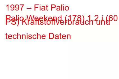 1997 – Fiat Palio
Palio Weekend (178) 1.2 i (60 PS) Kraftstoffverbrauch und technische Daten