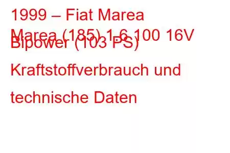 1999 – Fiat Marea
Marea (185) 1.6 100 16V Bipower (103 PS) Kraftstoffverbrauch und technische Daten