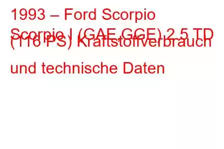 1993 – Ford Scorpio
Scorpio I (GAE,GGE) 2.5 TD (116 PS) Kraftstoffverbrauch und technische Daten