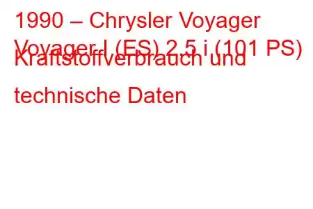 1990 – Chrysler Voyager
Voyager I (ES) 2.5 i (101 PS) Kraftstoffverbrauch und technische Daten