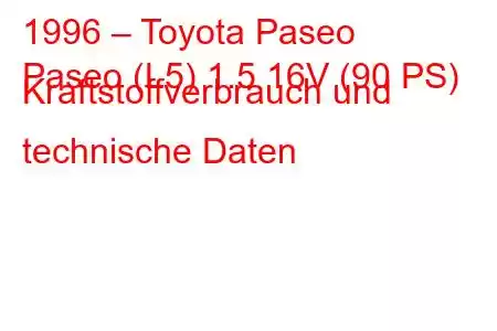 1996 – Toyota Paseo
Paseo (L5) 1.5 16V (90 PS) Kraftstoffverbrauch und technische Daten