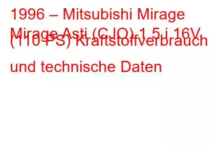 1996 – Mitsubishi Mirage
Mirage Asti (CJO) 1.5 i 16V (110 PS) Kraftstoffverbrauch und technische Daten