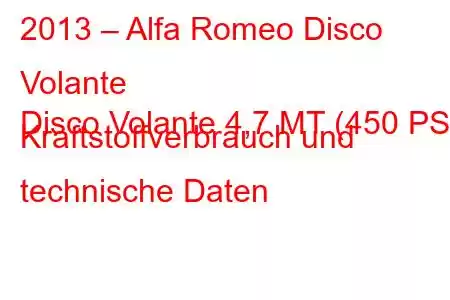 2013 – Alfa Romeo Disco Volante
Disco Volante 4,7 MT (450 PS) Kraftstoffverbrauch und technische Daten