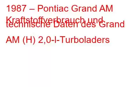 1987 – Pontiac Grand AM
Kraftstoffverbrauch und technische Daten des Grand AM (H) 2,0-l-Turboladers