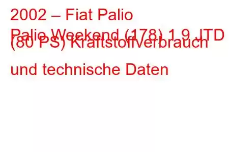 2002 – Fiat Palio
Palio Weekend (178) 1.9 JTD (80 PS) Kraftstoffverbrauch und technische Daten