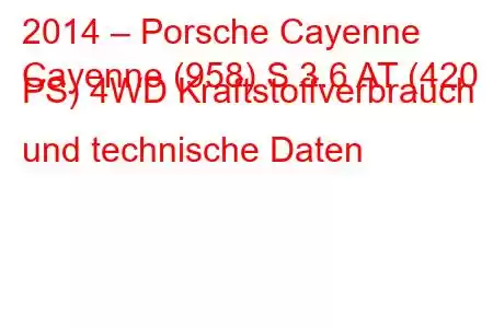 2014 – Porsche Cayenne
Cayenne (958) S 3.6 AT (420 PS) 4WD Kraftstoffverbrauch und technische Daten