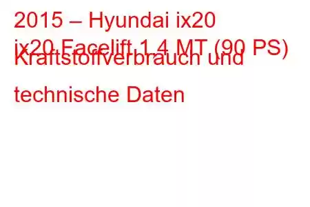 2015 – Hyundai ix20
ix20 Facelift 1,4 MT (90 PS) Kraftstoffverbrauch und technische Daten